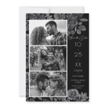 モダン ブラック フローラル ウォーターカラー フォト ウェディング