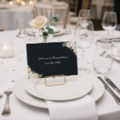 モダン ブラック フローラル カリグラフィー ウェディング プレイス カード