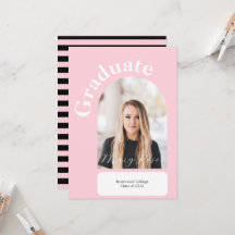 モダン ブラック＆ブッシュピンク ストライプ 卒業式