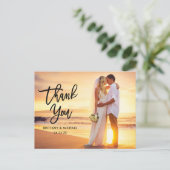 モダン ブラック ブラシスクリプト 結婚式 お礼 ポストカード (スタンド正面)