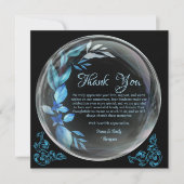 モダン ブラック ブルー 花柄 マイルストーン アニバーサリー サンキューカード (正面)