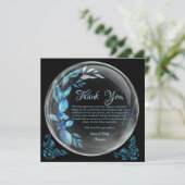 モダン ブラック ブルー 花柄 マイルストーン 結婚記念日 サンキューカード (スタンド正面)