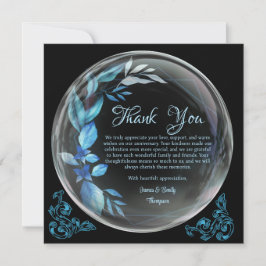 モダン ブラック ブルー 花柄 マイルストーン 結婚記念日 サンキューカード