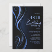 モダン ブラック&ブルー 誕生日パーティー 招待状 (正面)