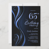 モダン ブラック&ブルー 65歳の誕生日パーティー 招待状 (正面)