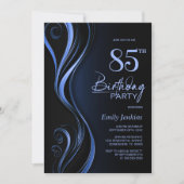 モダン ブラック&ブルー 85歳の誕生日パーティー 招待状 (正面)