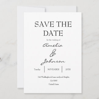 モダン・ブラック&ホワイトの結婚式Save The Dateカード セーブザデート