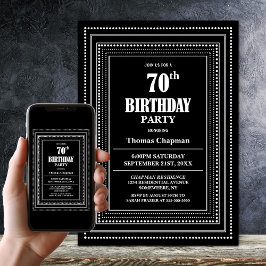 モダン ブラック＆ホワイトボーダー 70歳の誕生日パーティー 招待状