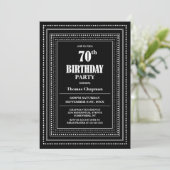 モダン ブラック&ホワイトボーダー 70歳の誕生日パーティー 招待状 (スタンド正面)