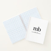 モダン ブラック&ホワイト おしゃれなスクリプトイニシャルモノグラム ノートブック (内部)