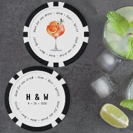 モダン ブラック＆ホワイト アペロール ドリンク バウチャー ウェディング ポーカーチップ