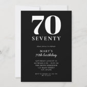 モダン ブラック&ホワイト エレガント 70歳の誕生日 招待状 (正面)