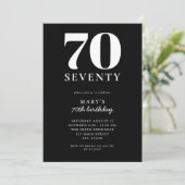 モダン ブラック&ホワイト エレガント 70歳の誕生日 招待状 (スタンド正面)