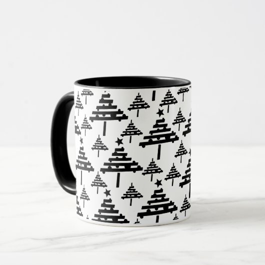モダン ブラック ホワイト クリスマスツリーパターン マグカップ (正面左)
