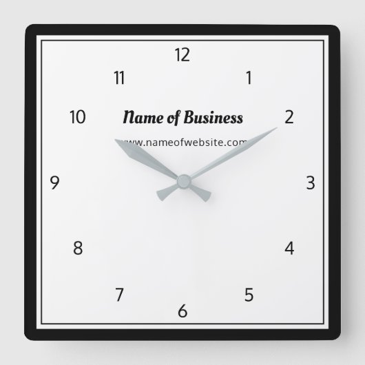 モダン ブラック＆ホワイト シンプル ナンバー付き スクエア壁時計 (正面)