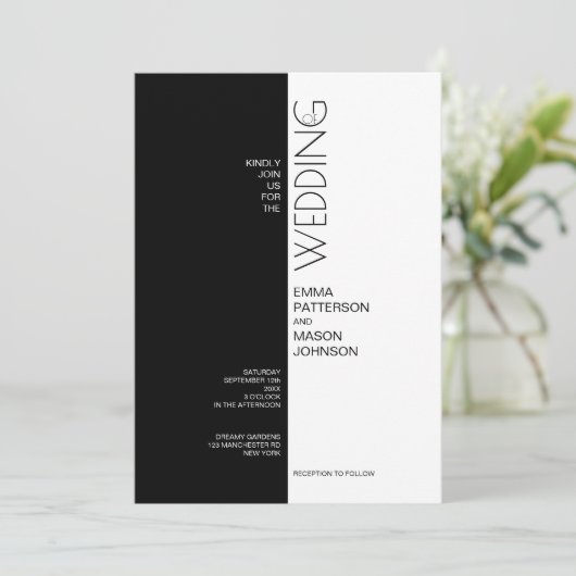 モダン ブラック＆ホワイト シンメトリー 招待状 (スタンド正面)