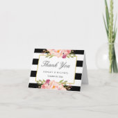 モダン ブラック ホワイト ストライプ クラシック フラワー サンクス サンキューカード (正面)