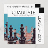 モダン ブラック＆ホワイト チェス ピース 卒業 招待状 (正面/裏面)