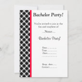 モダン ブラック ホワイト チェック バチェラーパーティー 招待状 (正面)