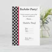モダン ブラック ホワイト チェック バチェラーパーティー 招待状 (スタンド正面)