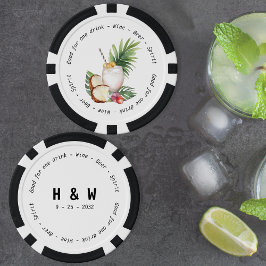 モダン ブラック＆ホワイト トロピカル ドリンク バウチャー ウェディング ポーカーチップ