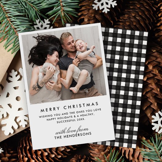 モダン ブラック&ホワイト バッファロー チェック フォト クリスマス