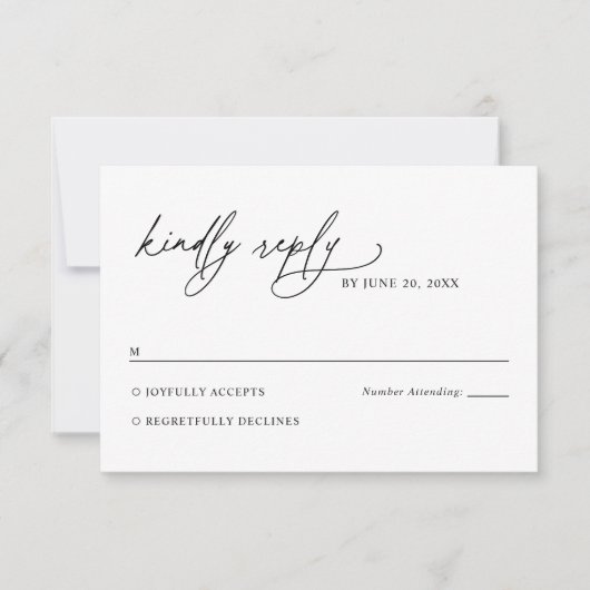 モダン ブラック&ホワイト ピンク 結婚式 RSVP カード (正面)