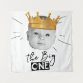 モダン ブラック ホワイト ファースト バースデー フォト タペストリー (正面)