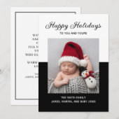 モダン ブラック＆ホワイト フォト ハッピー ホリデー フォト ホーリー シーズンカード (正面/裏面)