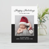 モダン ブラック＆ホワイト フォト ハッピー ホリデー フォト ホーリー シーズンカード (スタンド正面)