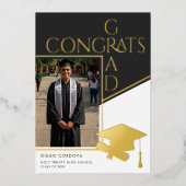 モダン ブラック ホワイト フォト フォイル 卒業発表 箔招待状 (正面)