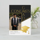 モダン ブラック ホワイト フォト フォイル 卒業発表 箔招待状 (立ち正面)