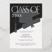 モダン ブラック ホワイト フォト フォイル 卒業発表 箔招待状 (裏面)
