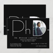 モダン ブラック＆ホワイト フォト PhD 卒業 招待状 (正面/裏面)