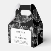 モダン ブラック＆ホワイト フラワー ウェディング フェイバーボックス (正面サイド)