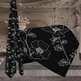 モダン ブラック＆ホワイト フラワー ヴィネ 結婚式 ネクタイ