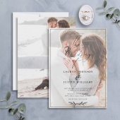 モダン ブラック ホワイト ボタニカル スクリプト ヴェラム 3 フォト 招待状