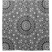 モダン ブラック＆ホワイト マンダラ柄 シャワーカーテン (正面)