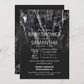 モダン ブラック＆ホワイト マーブル ベビーシャワー 招待状 (正面/裏面)