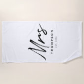 モダン ブラック＆ホワイト ミニマリスト スクリプト   ビーチタオル (正面)