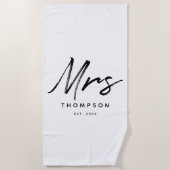 モダン ブラック＆ホワイト ミニマリスト スクリプト 湯上りタオル ビーチタオル (正面)