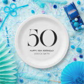モダン ブラック&ホワイト ミニマリスト 50歳の誕生日 ペーパープレート (パーティー)