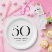 モダン ブラック&ホワイト ミニマリスト 50歳の誕生日 ペーパープレート (パーティー)