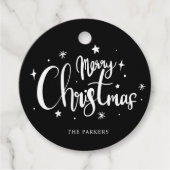 モダン ブラック＆ホワイト メリークリスマス スクリプト フェイバータグ (正面)