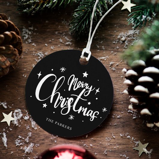 モダン ブラック＆ホワイト メリークリスマス スクリプト フェイバータグ
