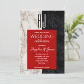 モダン ブラック ホワイト レッド ウェディング 招待状 (スタンド正面)