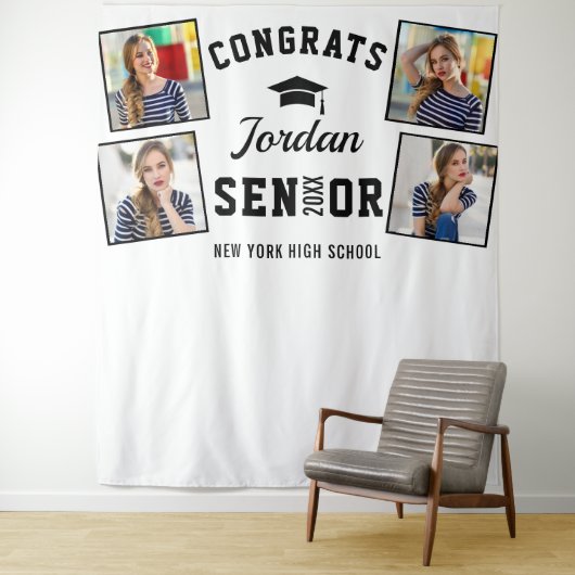 モダン ブラック ホワイト 卒業写真 フォトブース 背景 タペストリー (インサイチュ)