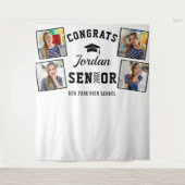 モダン ブラック ホワイト 卒業写真 フォトブース 背景 タペストリー (正面)