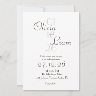 モダン ブラック&ホワイト 大きな日付の結婚式招待状 招待状