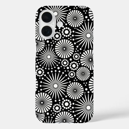モダン ブラック ホワイト 幾何学 フラワー スターバースト Case-Mate iPhoneケース (裏面)